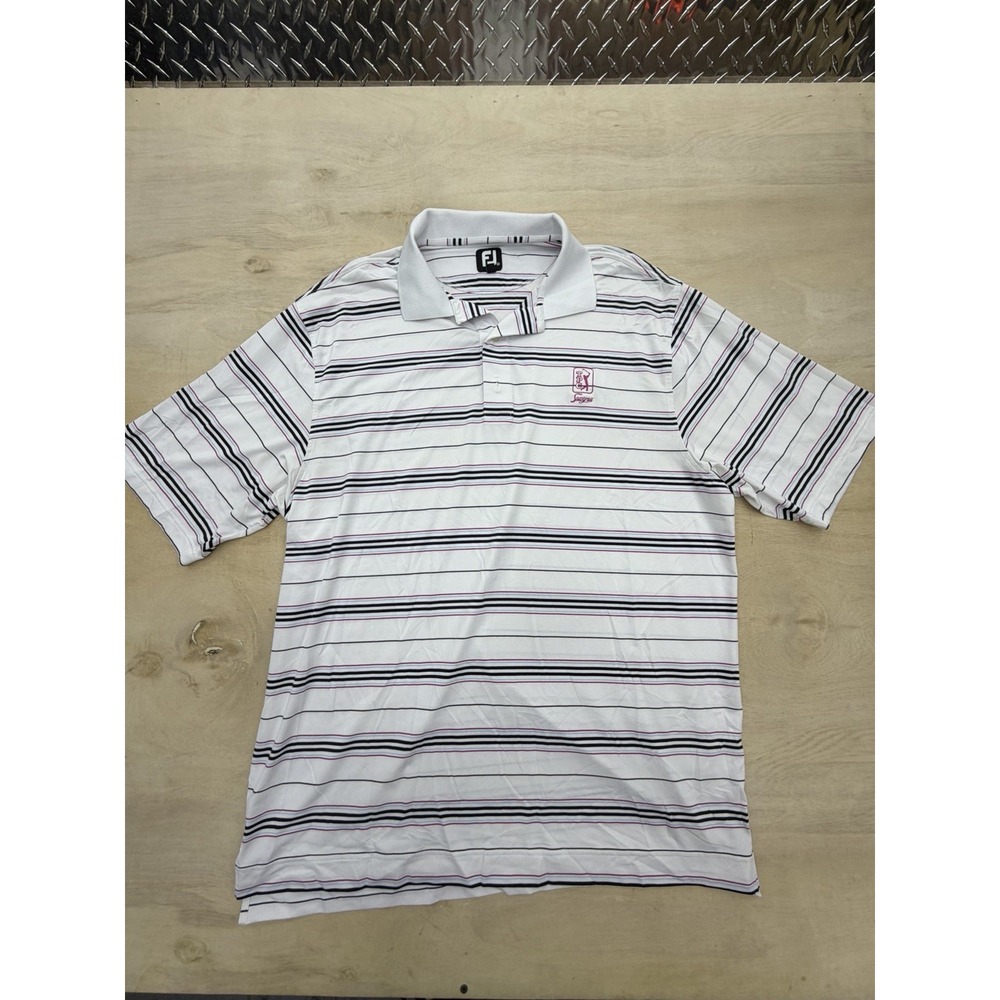 FootJoy Golf Polo Mens XXL Stripe Shirt Short Sleeve Chest Logo White